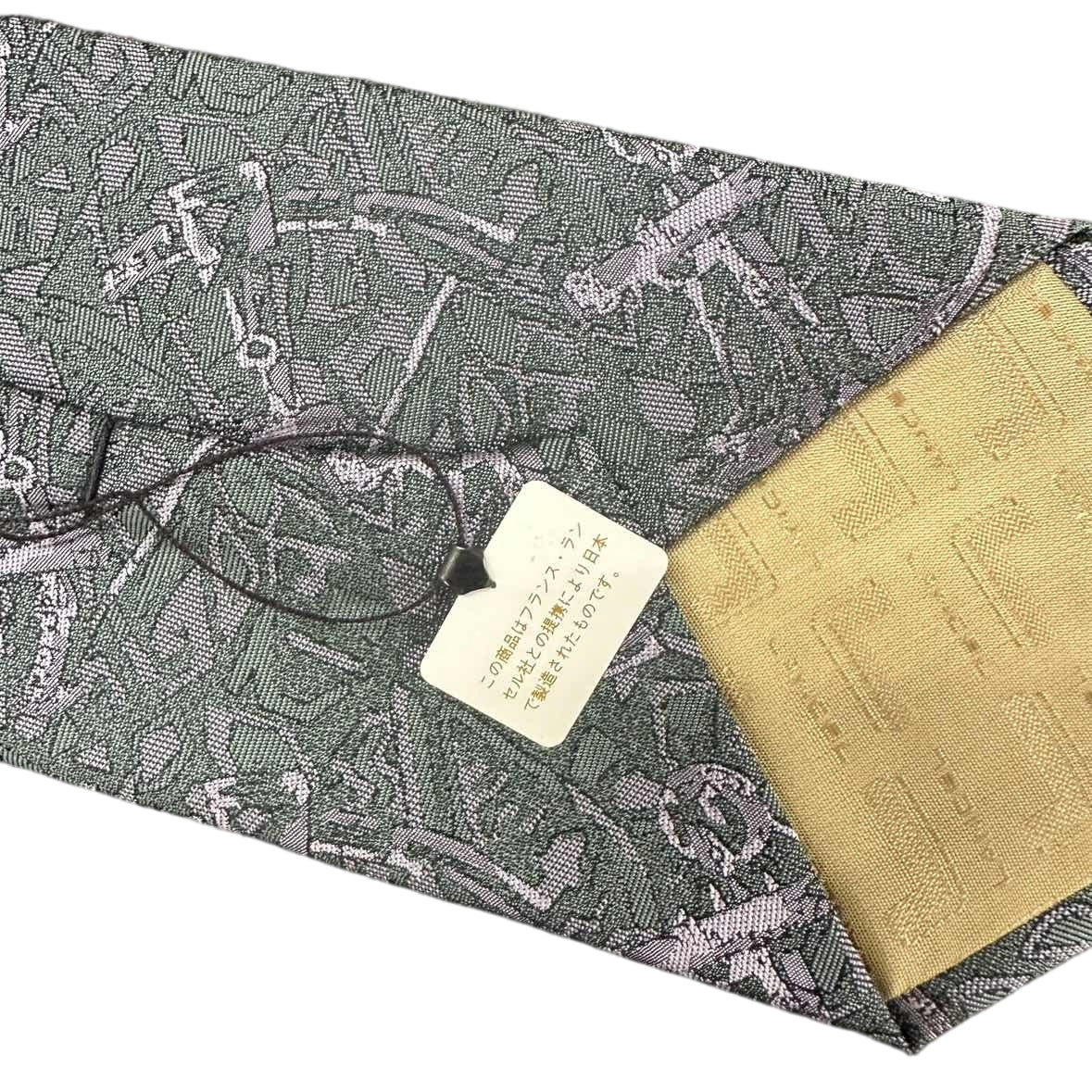 LANCEL Silk Tie, Green and Grey All-over Pattern