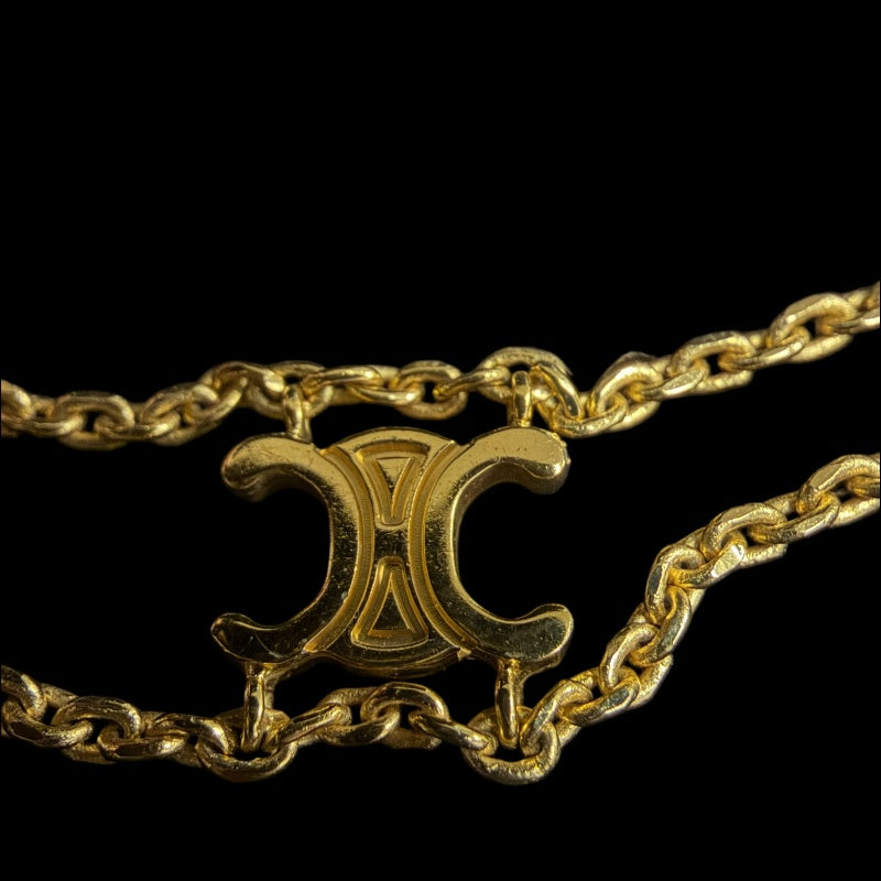 CELINE Triomphe Necklace Accessory Gold Metal Double Chain Box