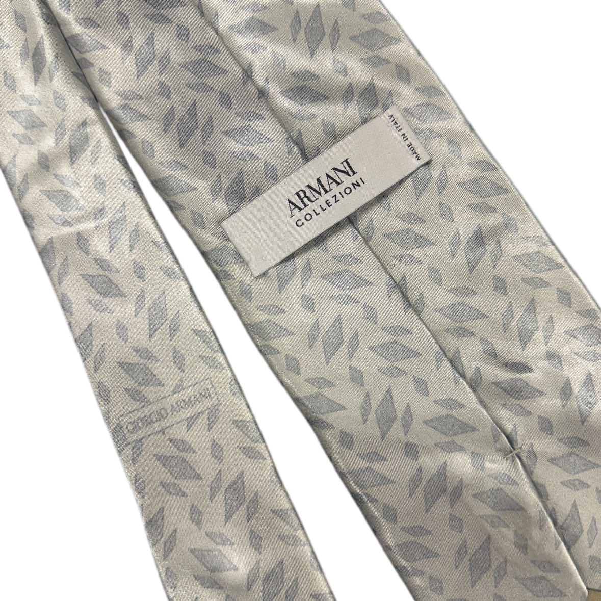 ARMANI Polyester Silk Tie, Silver with Diamond Pattern