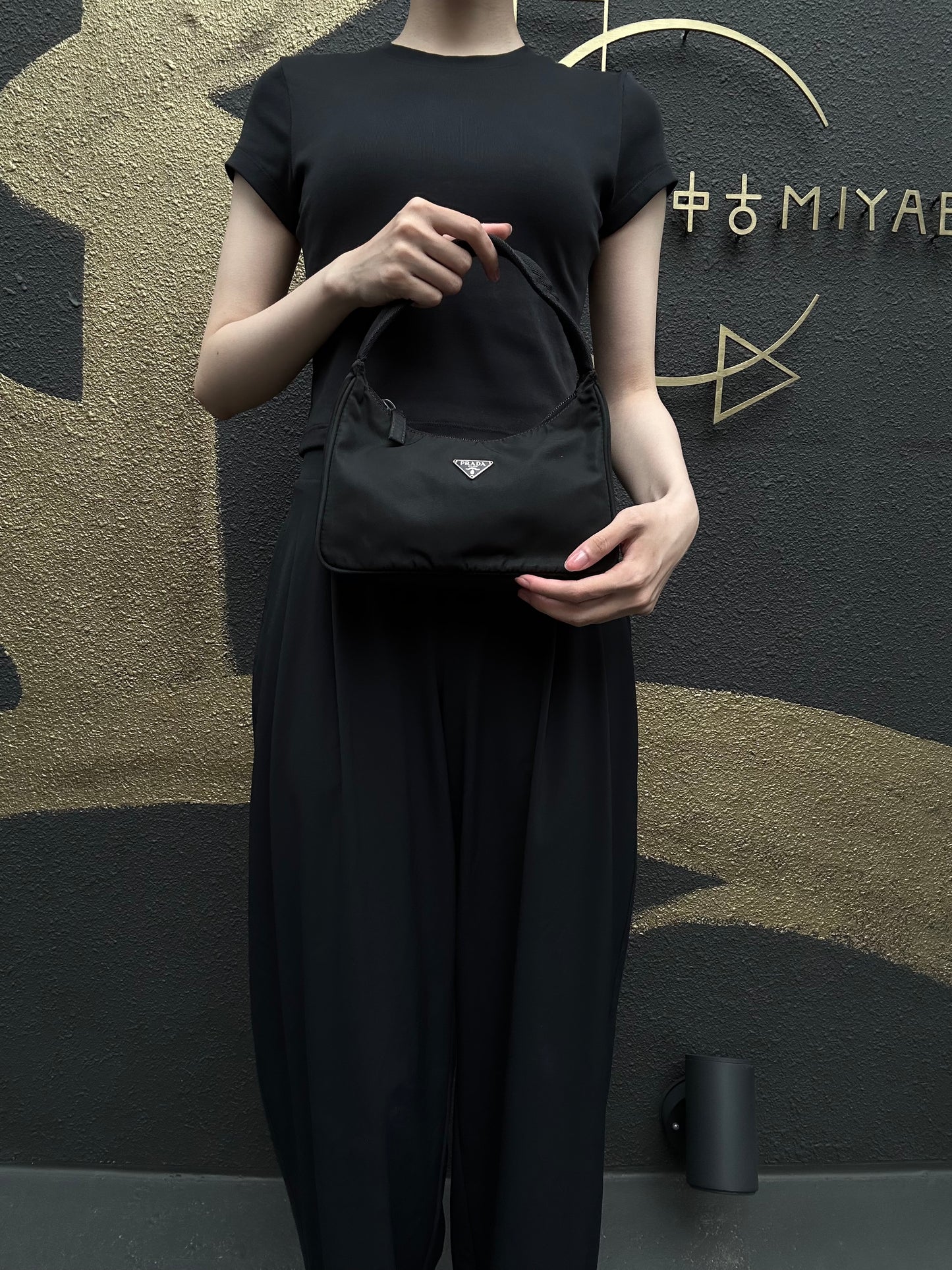 PRADA Nylon Hobo Underarm Bag Black