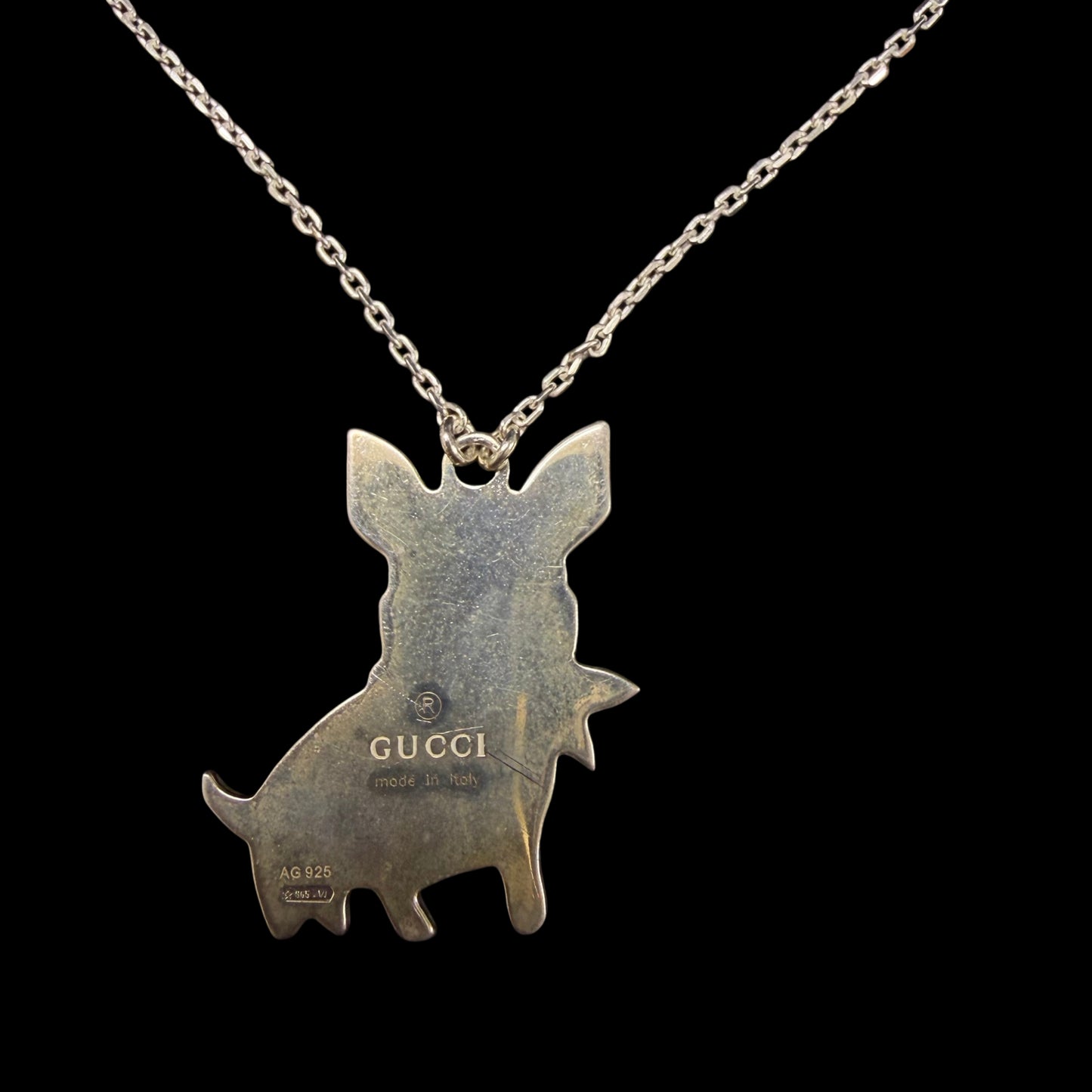GUCCI Dog Motif 925 Sterling Silver Necklace Gold Finish
