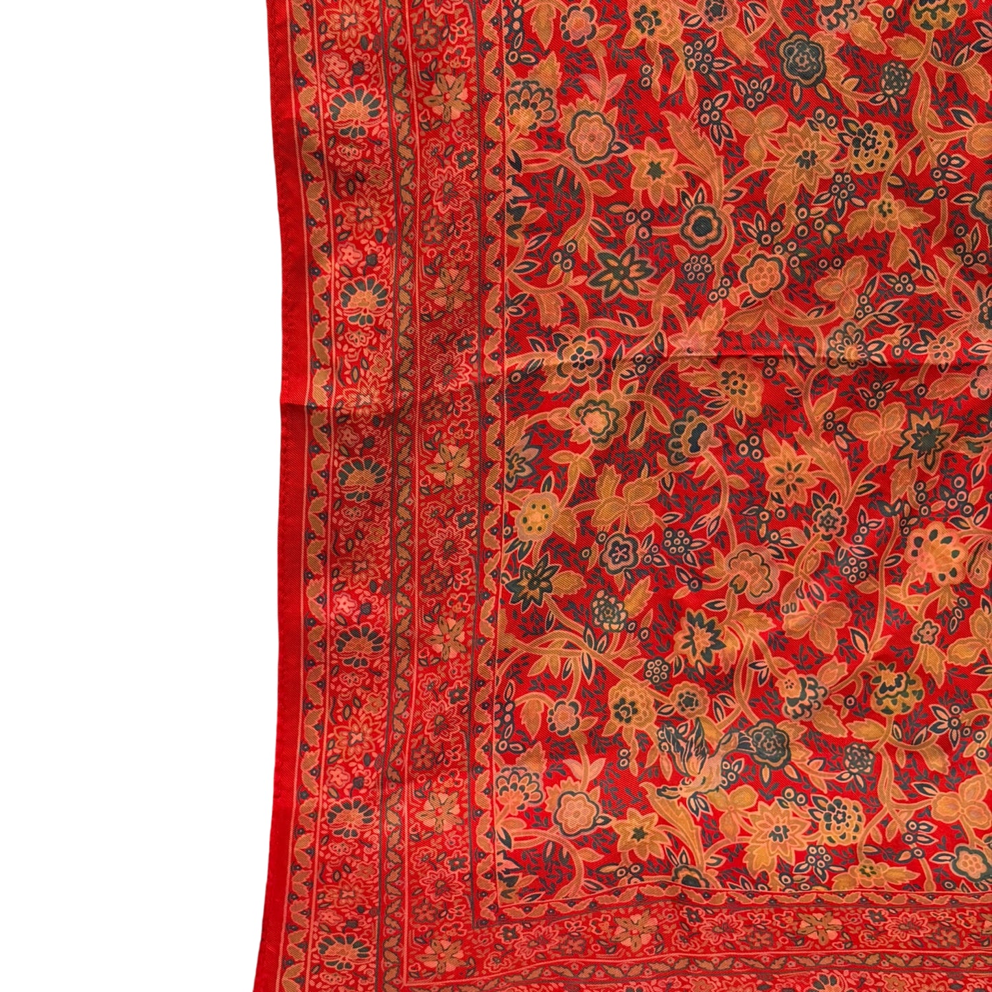 YSL  Floral Print Silk Scarf Red/Multicolor