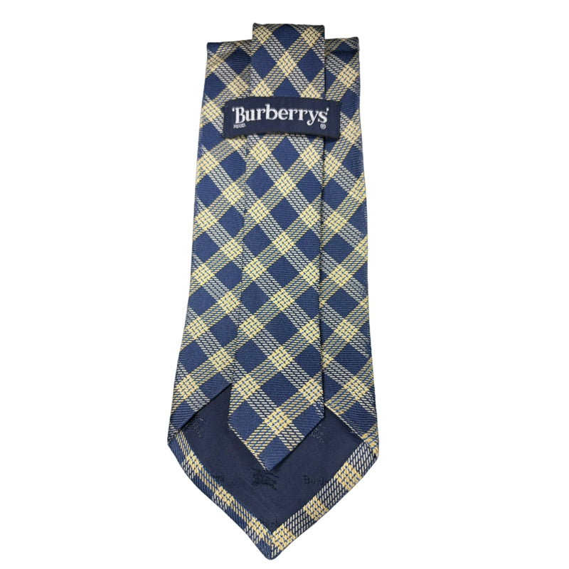BURBERRY  Check Pattern Silk Tie Navy Yellow