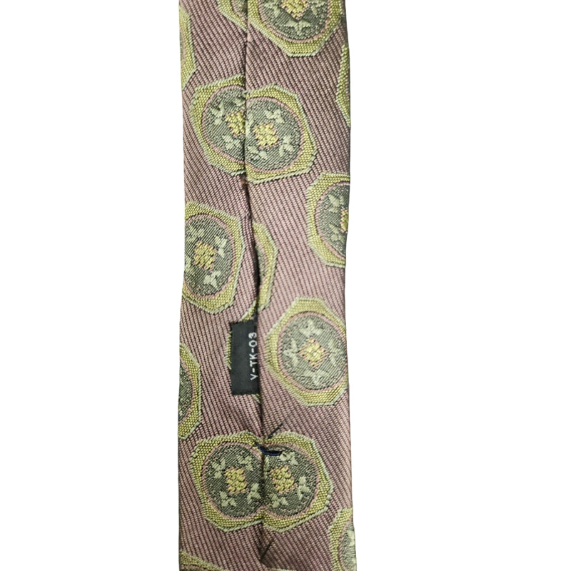 DIOR Medallion Pattern Silk Tie Burgundy Gold