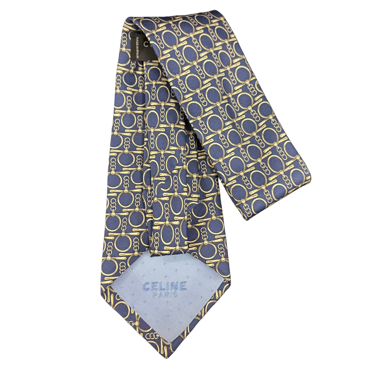 CELINE Macadam Chain Pattern Silk Tie Navy Ivory