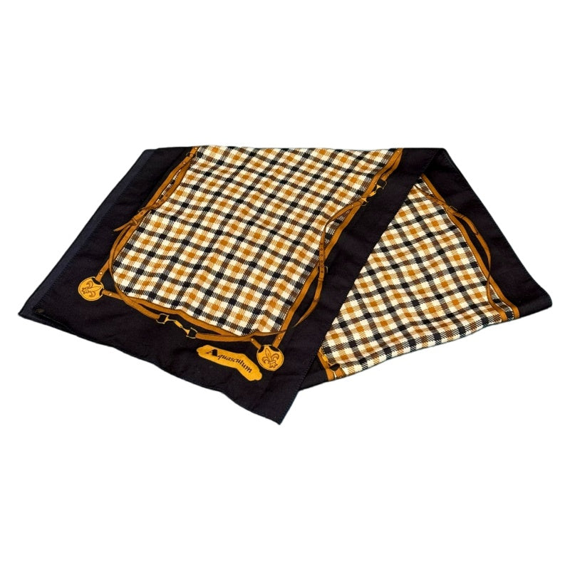 Aquascutum Muffler Scarf Cotton Navy Yellow Check Harness Decorative Design Autumn Winter Fashion
