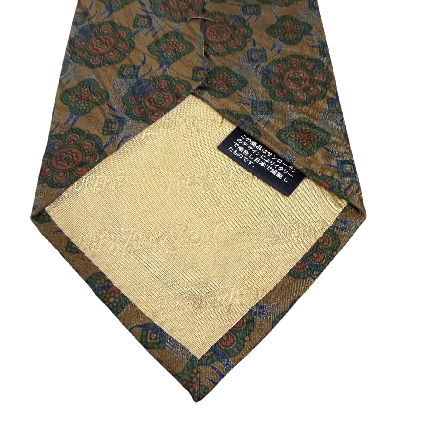 SAINT LAURENT Floral Pattern Silk Tie Brown Green
