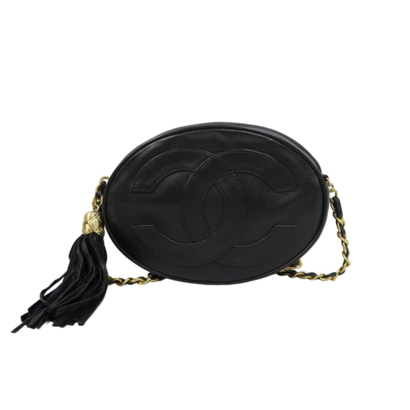 CHANEL Tassel Shoulder Bag, Black Lambskin, Authenticity Card Included