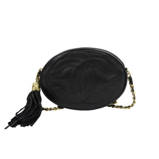 CHANEL Tassel Shoulder Bag, Black Lambskin, Authenticity Card Included
