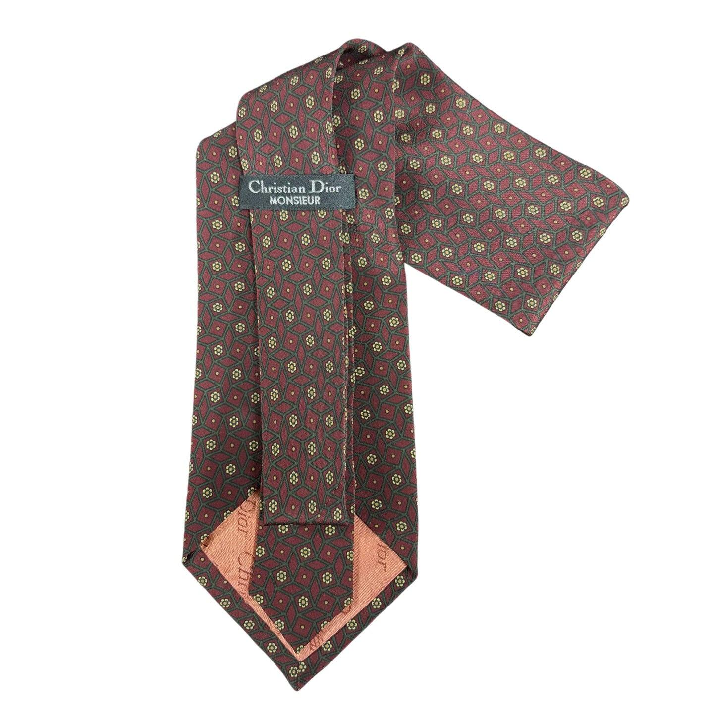 DIOR Geometric Micro Pattern Silk Tie Burgundy