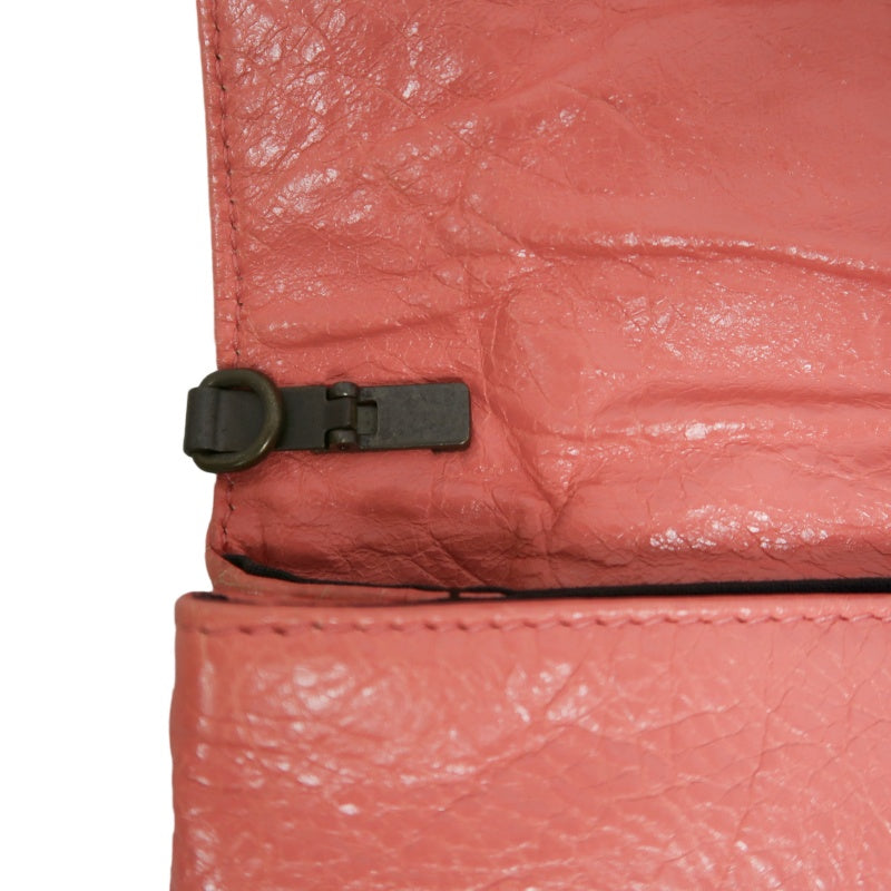 BALENCIAGA Pink Crinkled Lambskin Leather Motorcycle Crossbody Bag