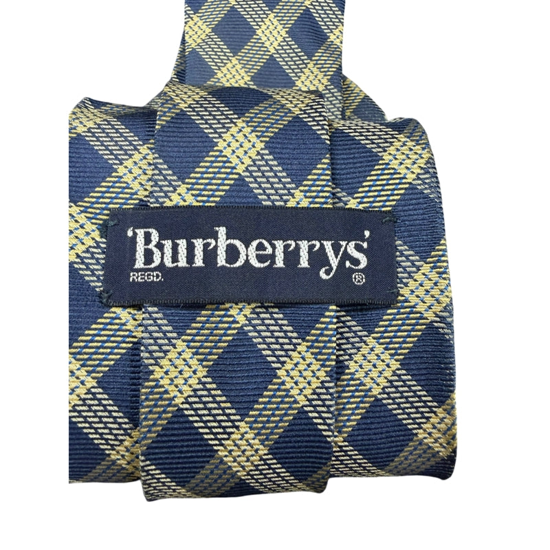 BURBERRY  Check Pattern Silk Tie Navy Yellow