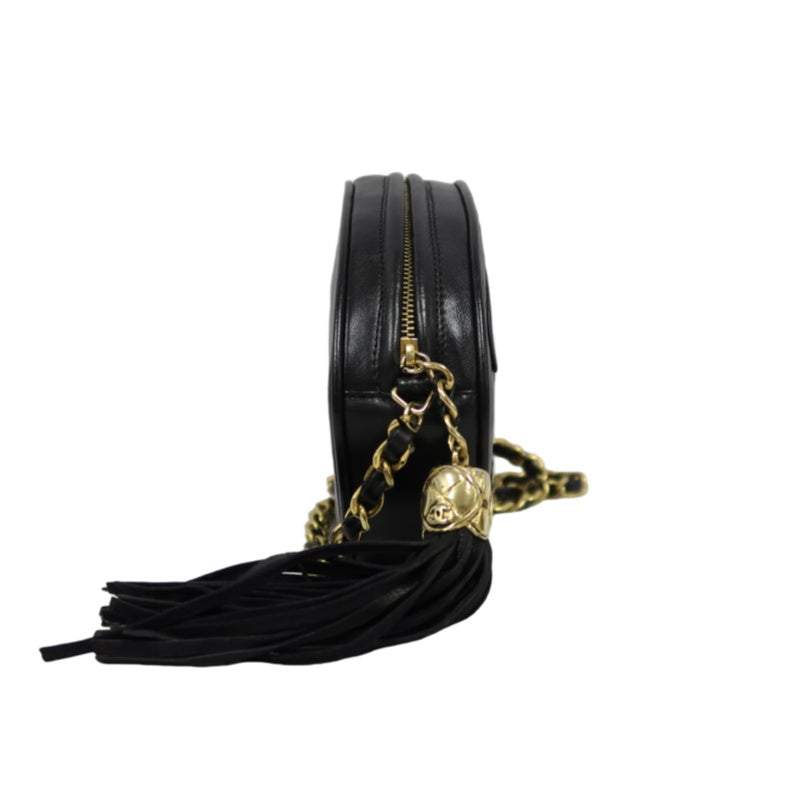 CHANEL Tassel Shoulder Bag, Black Lambskin, Authenticity Card Included