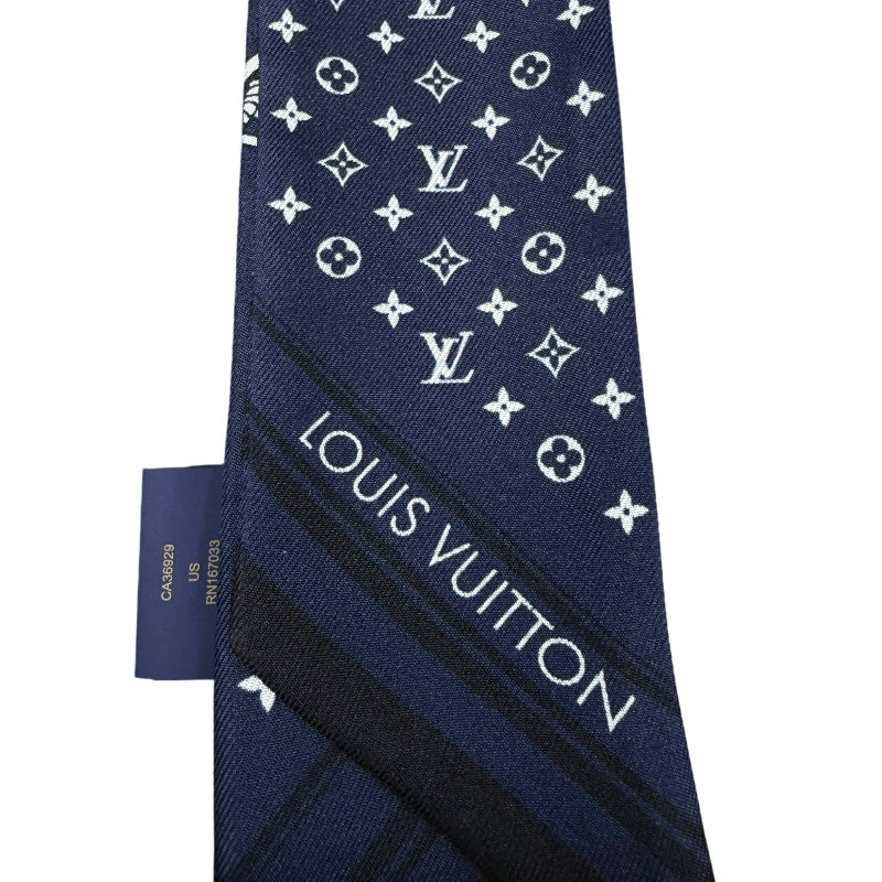 LOUIS VUITTON Bandeau BB Nautical Rope  Buckle Strap 100% Pure Silk Skinny Scarf Twilly Navy Blue White Monogram Dot Pattern Versatile Bag Handle Wrap Headband Included Original Gift Box Classic Accessory