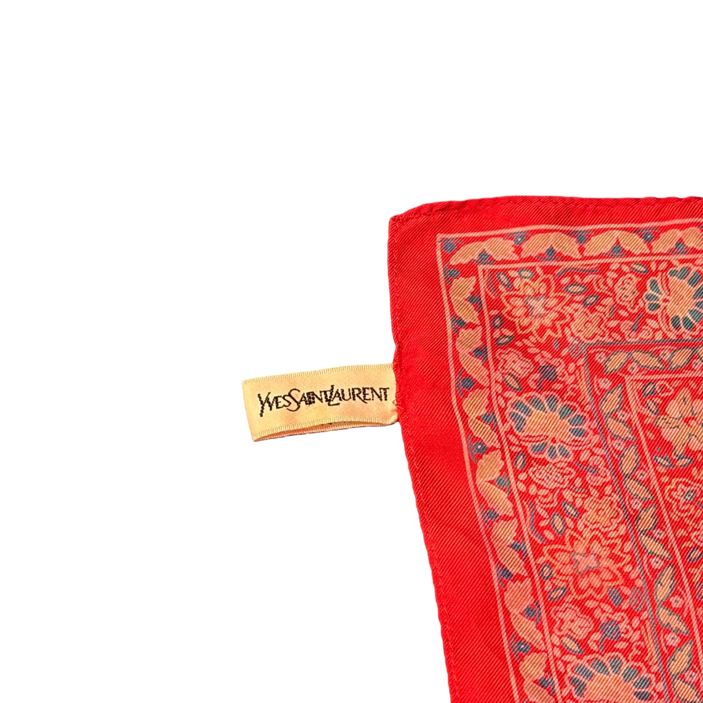 YSL  Floral Print Silk Scarf Red/Multicolor