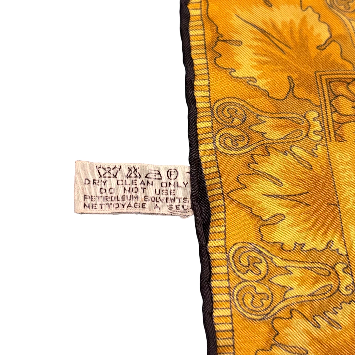 CELINE Vintage Baroque Royal Ornate Large Silk Scarf Black Gold Yellow Classic Pattern 100% Pure Silk Luxury Elegant Collectible Accessory