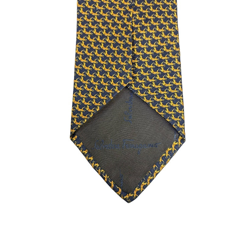FERRAGAMO Silk Tie, Navy Base with Horse Pattern