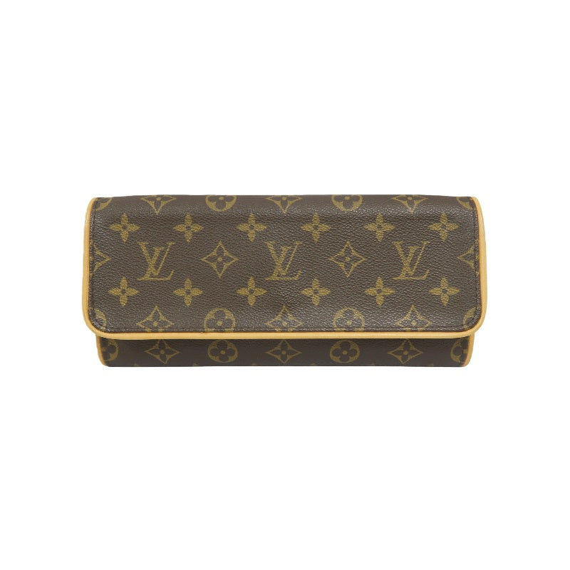 LOUIS VUITTON Monogram Pochette Twin GM Brown Coated Canvas Shoulder Bag
