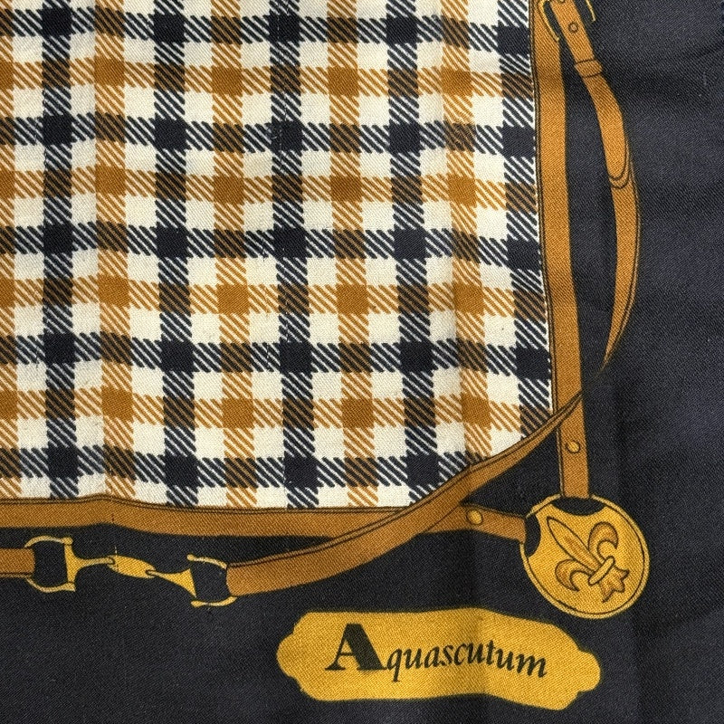 Aquascutum Muffler Scarf Cotton Navy Yellow Check Harness Decorative Design Autumn Winter Fashion