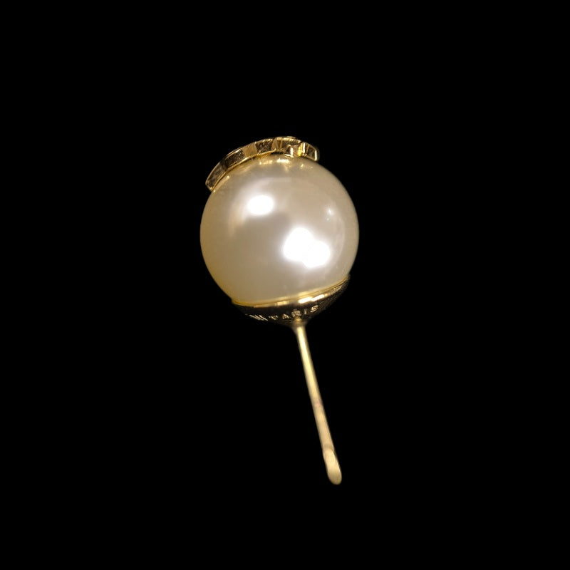 YVES SAINT LAURENT Ivory Glass Brass Logo Stud Earrings