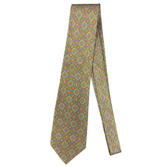 BURBERRY Silk Tie, Green Base with Paisley Pattern