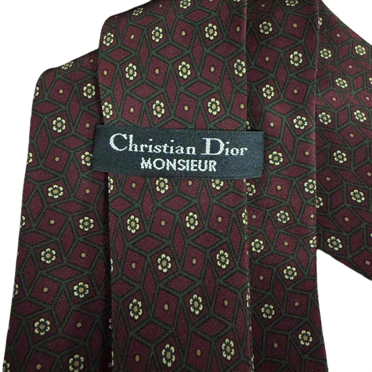 DIOR Geometric Micro Pattern Silk Tie Burgundy