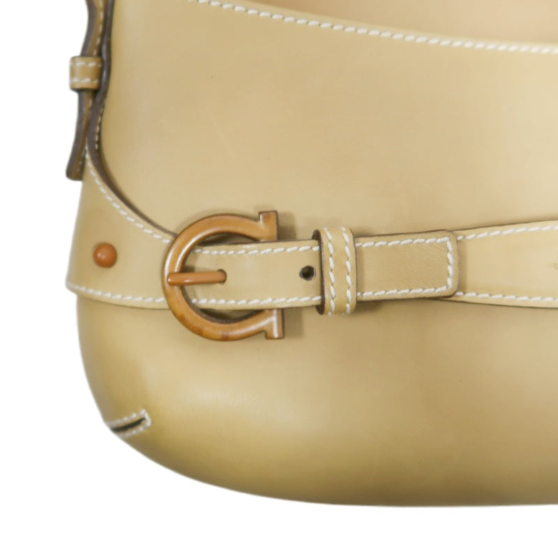 FERRAGAMO shoulder bag, calf leather, brown, milk tea color, cowhide leather