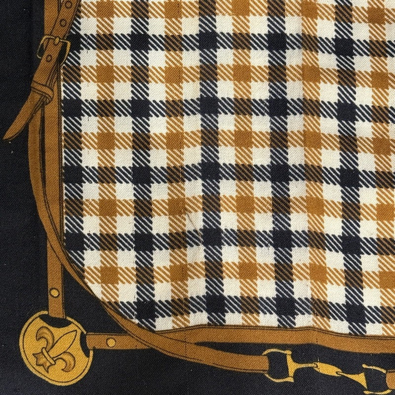 Aquascutum Muffler Scarf Cotton Navy Yellow Check Harness Decorative Design Autumn Winter Fashion