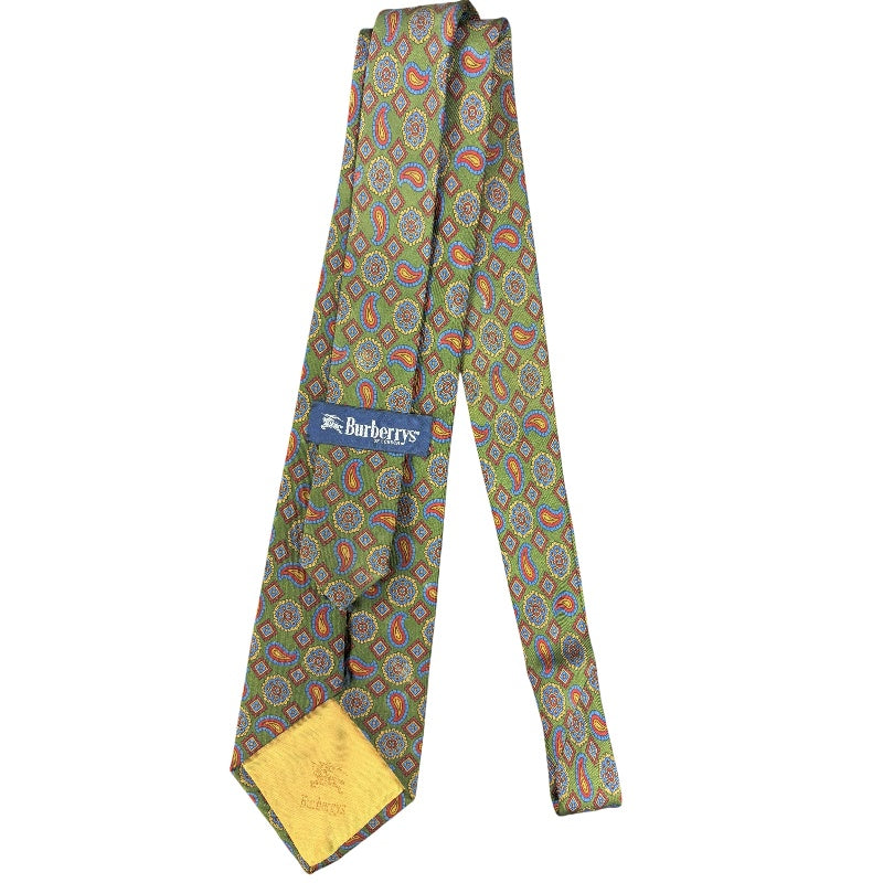 BURBERRY Silk Tie, Green Base with Paisley Pattern