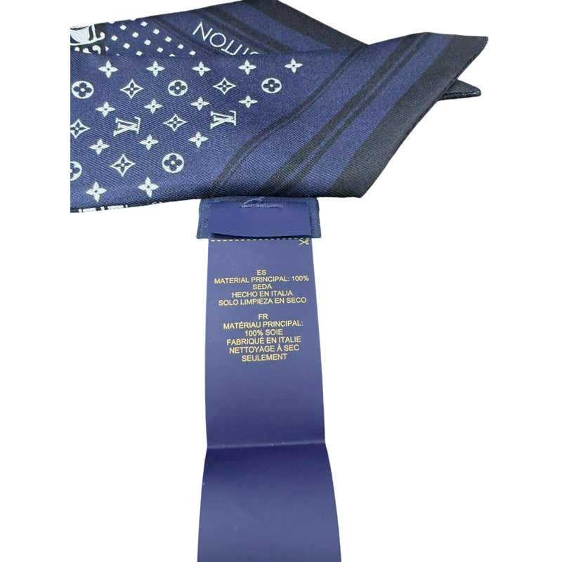 LOUIS VUITTON Bandeau BB Nautical Rope  Buckle Strap 100% Pure Silk Skinny Scarf Twilly Navy Blue White Monogram Dot Pattern Versatile Bag Handle Wrap Headband Included Original Gift Box Classic Accessory