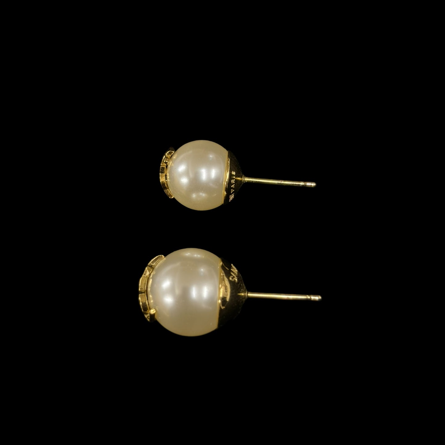 YVES SAINT LAURENT Ivory Glass Brass Logo Stud Earrings