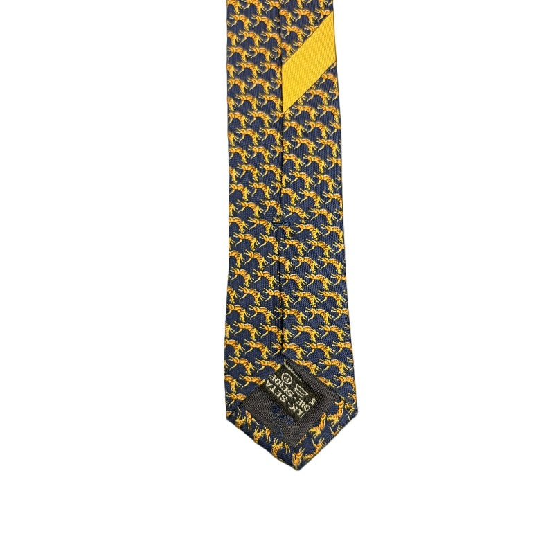 FERRAGAMO Silk Tie, Navy Base with Horse Pattern