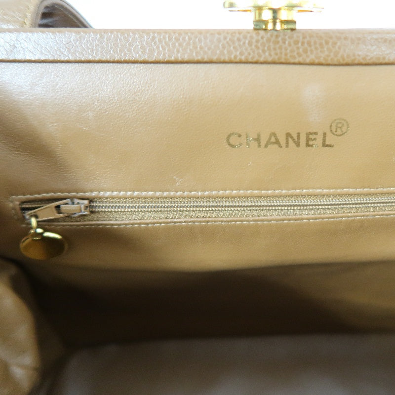 CHANEL Quilted 2-Way Handbag, Caviar Leather, Brown, Gold-Tone Hardware