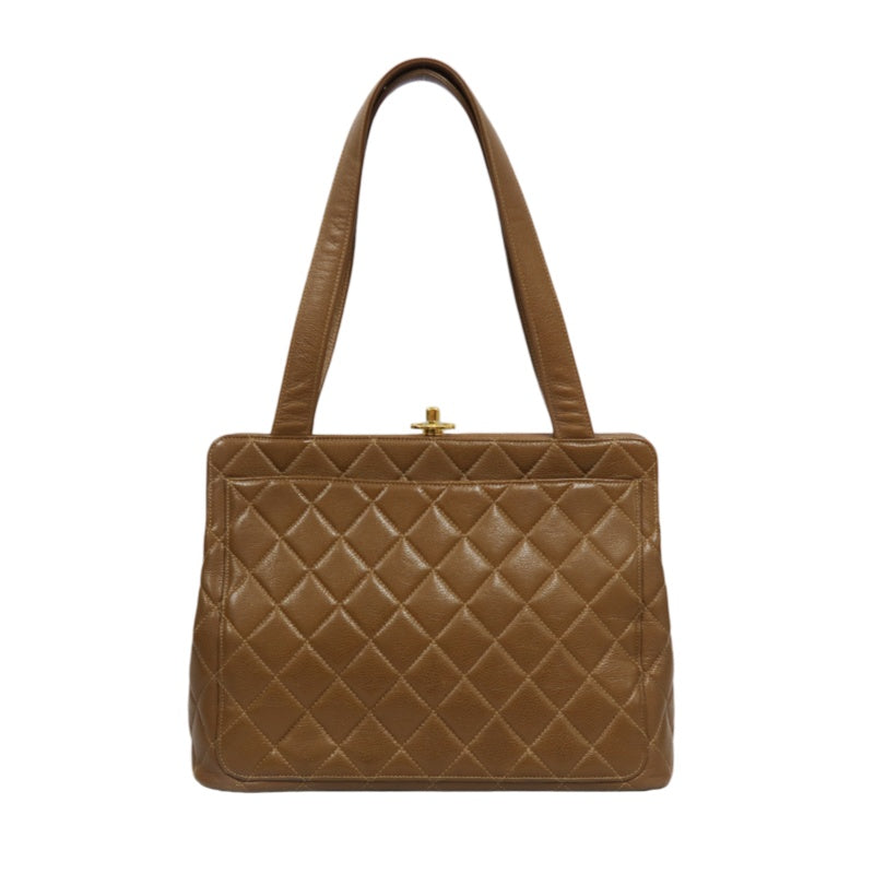 CHANEL Quilted 2-Way Handbag, Caviar Leather, Brown, Gold-Tone Hardware