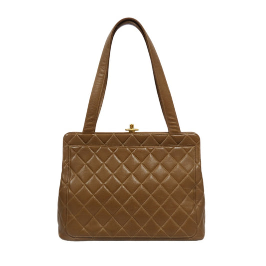 CHANEL Quilted 2-Way Handbag, Caviar Leather, Brown, Gold-Tone Hardware