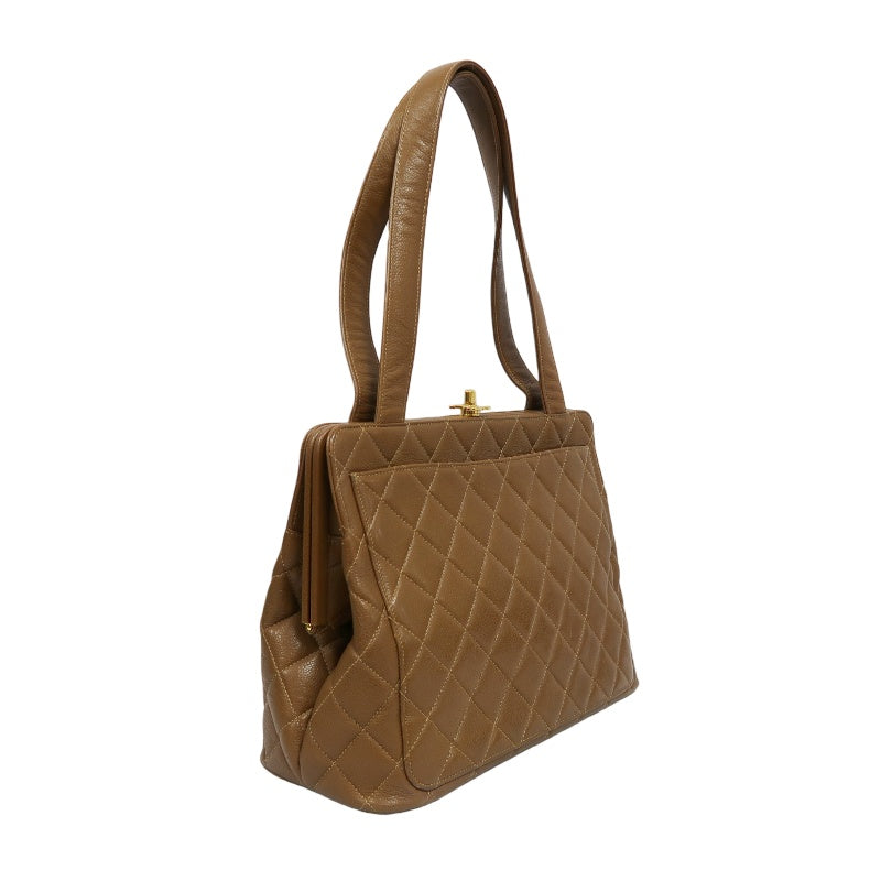 CHANEL Quilted 2-Way Handbag, Caviar Leather, Brown, Gold-Tone Hardware