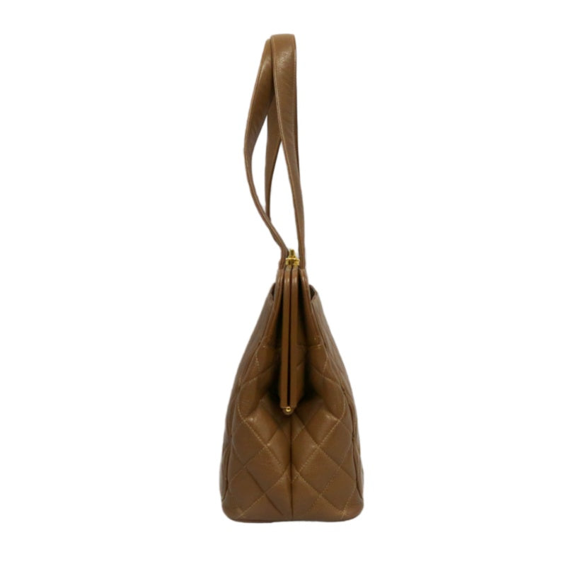 CHANEL Quilted 2-Way Handbag, Caviar Leather, Brown, Gold-Tone Hardware
