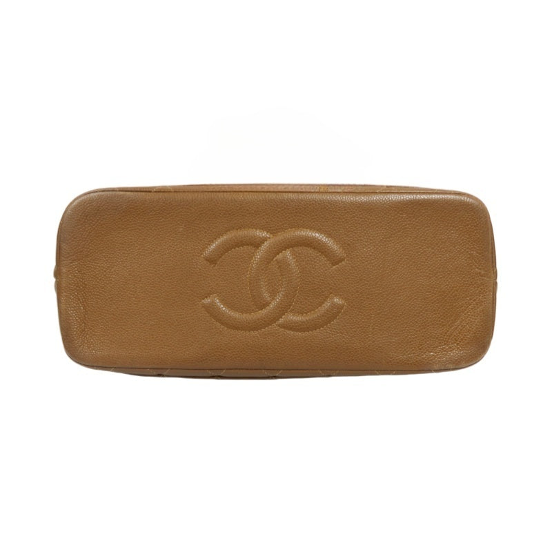 CHANEL Quilted 2-Way Handbag, Caviar Leather, Brown, Gold-Tone Hardware