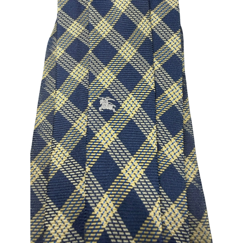 BURBERRY  Check Pattern Silk Tie Navy Yellow