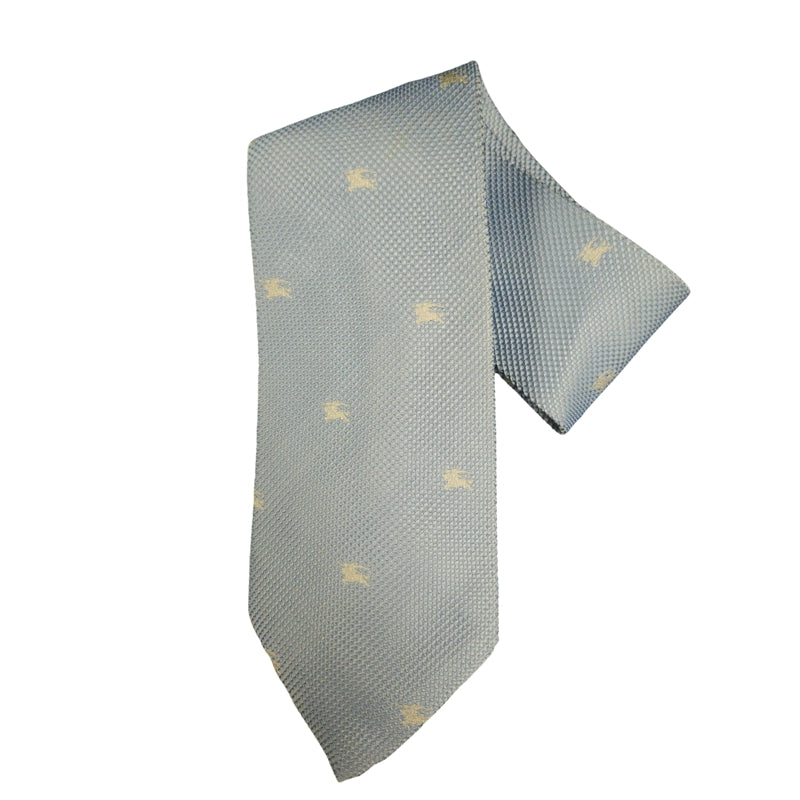 BURBERRY Equestrian Knight Logo Silk Tie Light Blue