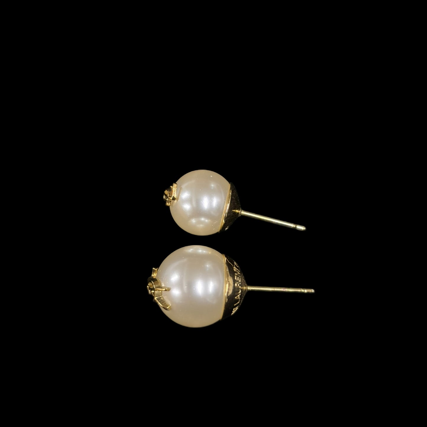 YVES SAINT LAURENT Ivory Glass Brass Logo Stud Earrings