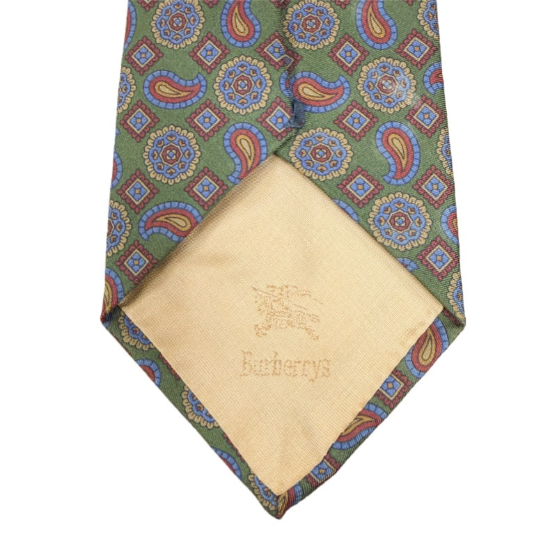 BURBERRY Silk Tie, Green Base with Paisley Pattern
