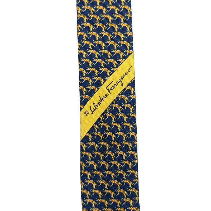 FERRAGAMO Silk Tie, Navy Base with Horse Pattern