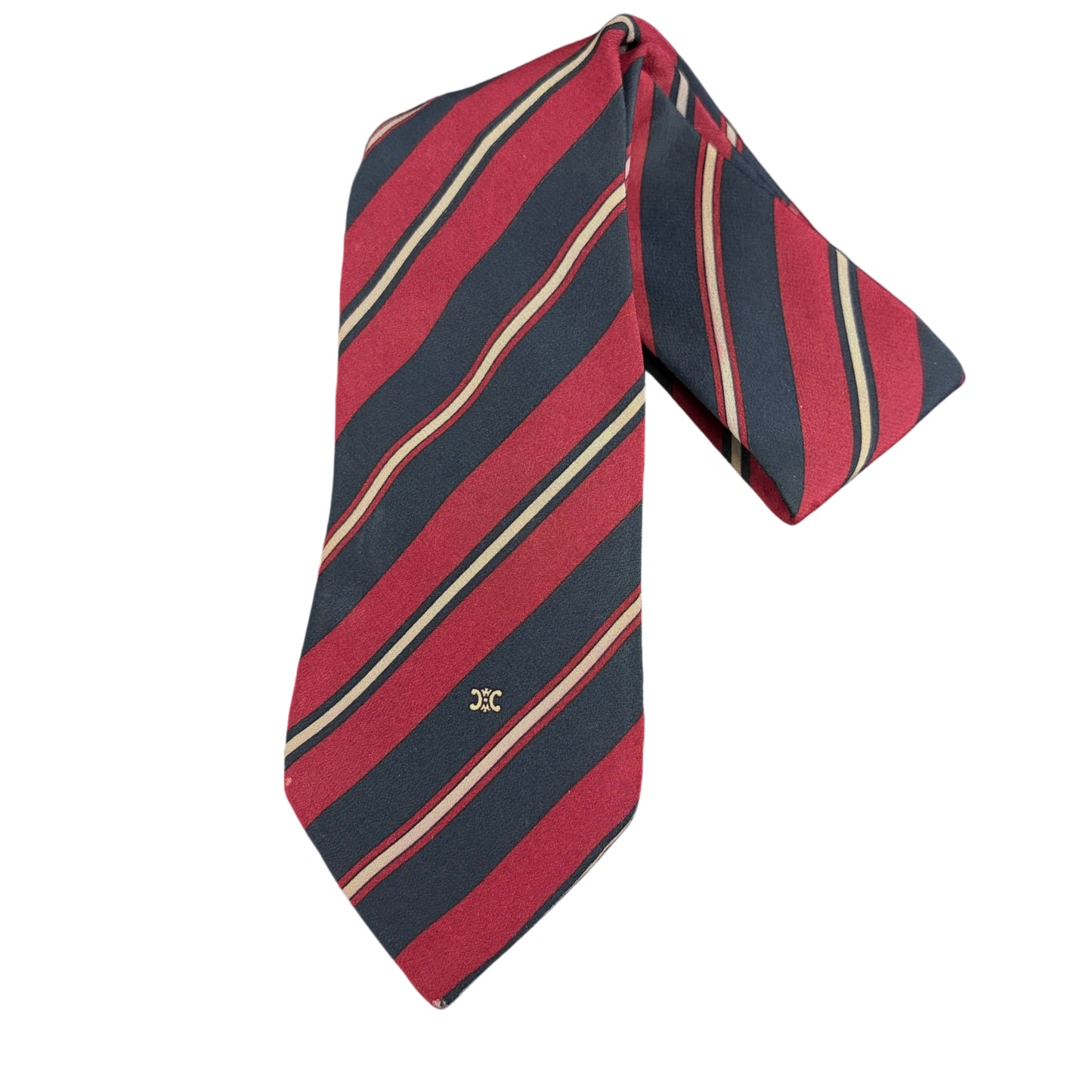 CELINE Striped Silk Tie Navy Burgundy