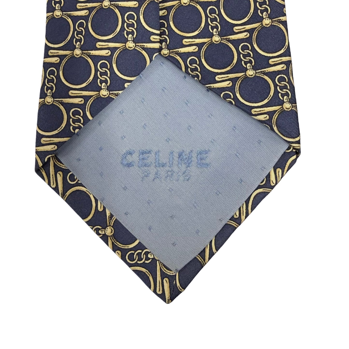 CELINE Macadam Chain Pattern Silk Tie Navy Ivory
