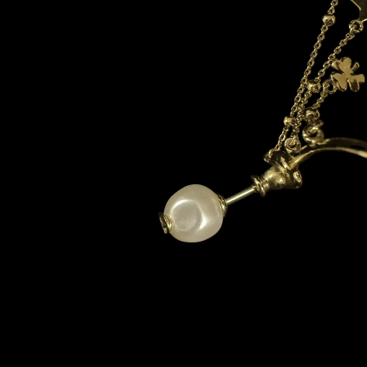 CHRISTIAN DIOR Single Earring Ear Cuff Faux Pearl Gold Metal Star Clover Tassel Charm Cute Elegant