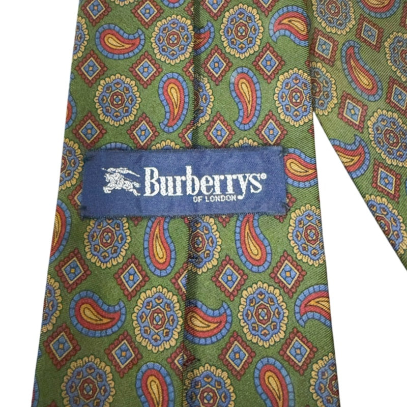 BURBERRY Silk Tie, Green Base with Paisley Pattern