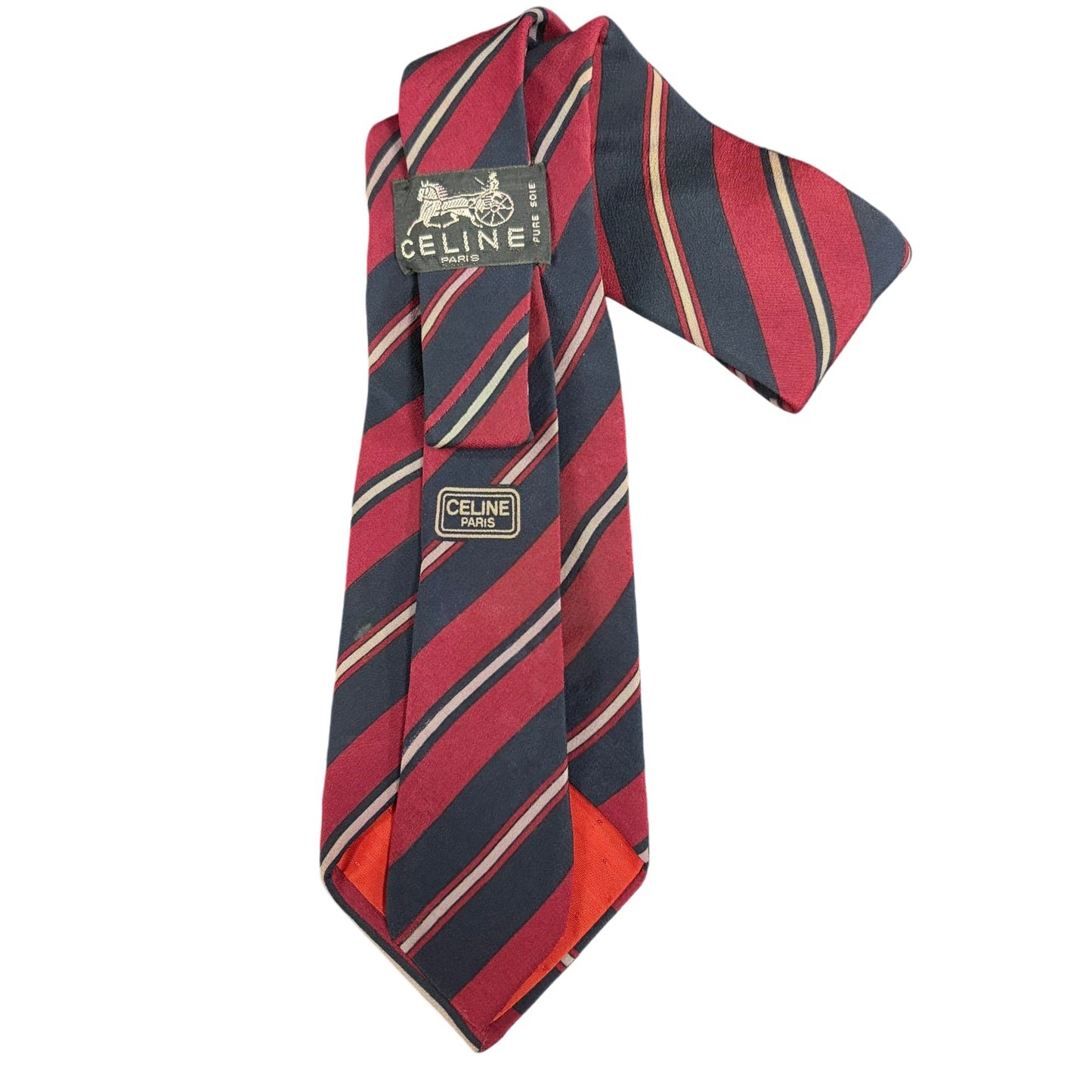 CELINE Striped Silk Tie Navy Burgundy