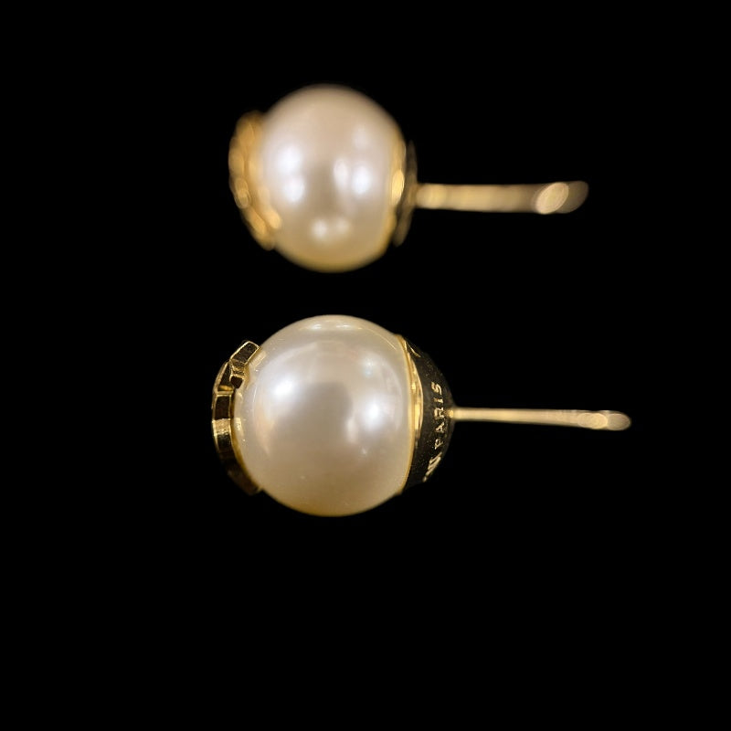 YVES SAINT LAURENT Ivory Glass Brass Logo Stud Earrings
