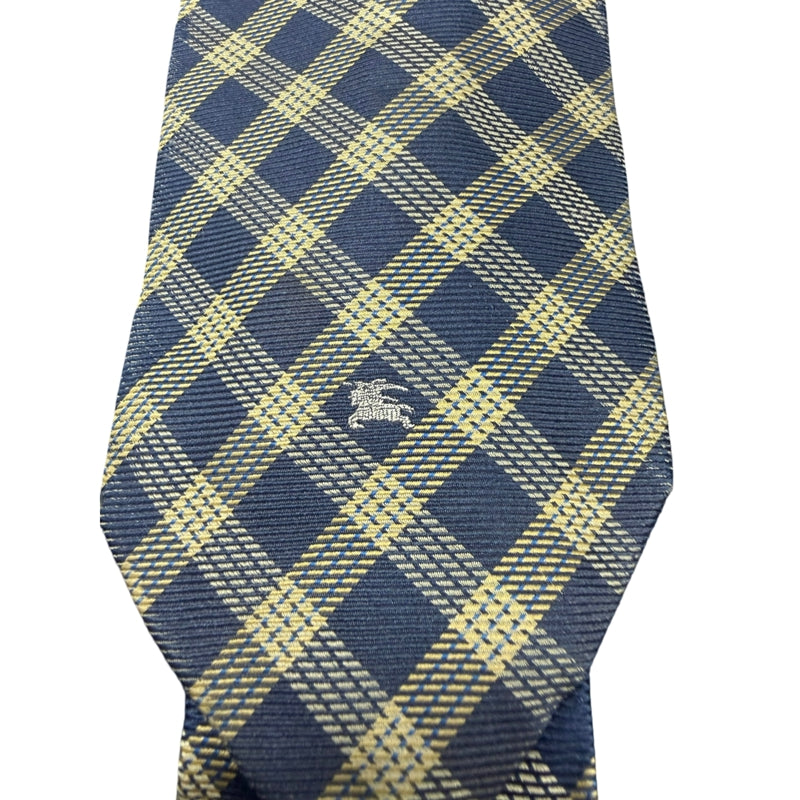 BURBERRY  Check Pattern Silk Tie Navy Yellow